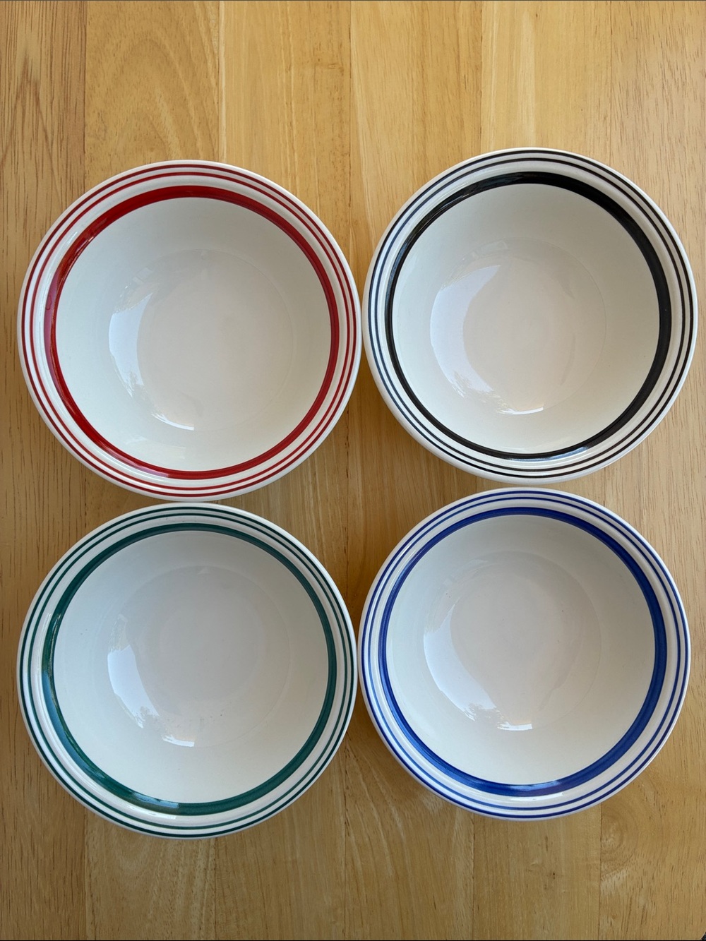 Lauren Ralph Lauren Cafe Stripe small bowls set of 4 red, black, green & blue